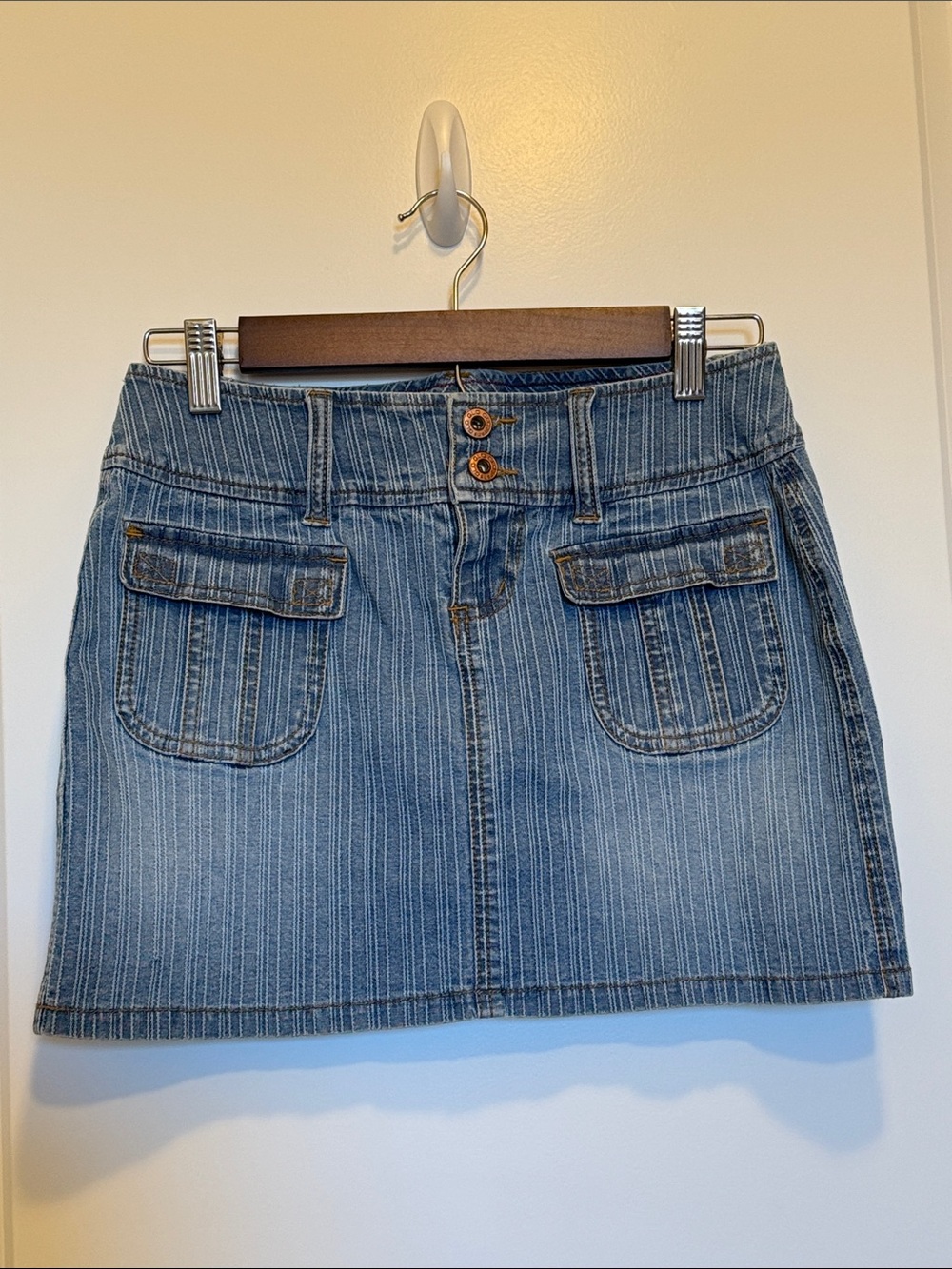 Vintage GLO Y2K Blue Striped Denim Mini Skirt